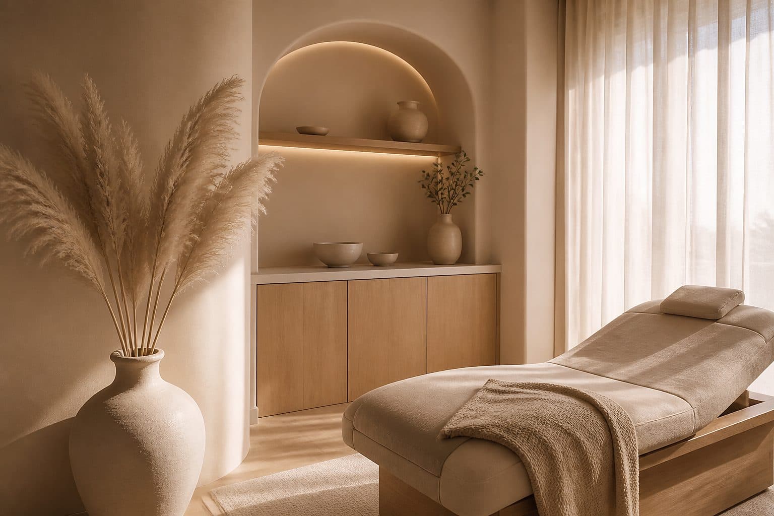 Calm treatment room with natural light